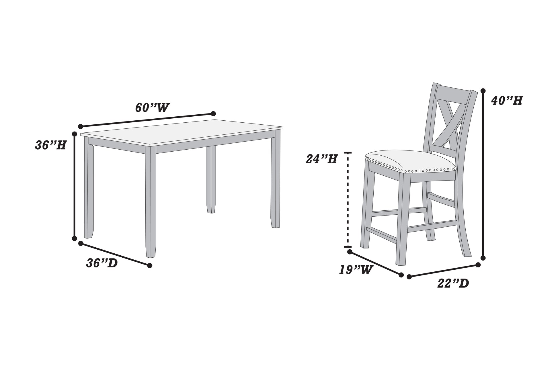 Modern Style Gray Dining Table 6x Chairs 7pcs Counter Height Set Cushion Seat Nailhead X-Cross Back Chairs Dining Room Furniture image 10