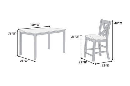 Modern Style Gray Dining Table 6x Chairs 7pcs Counter Height Set Cushion Seat Nailhead X-Cross Back Chairs Dining Room Furniture image 10