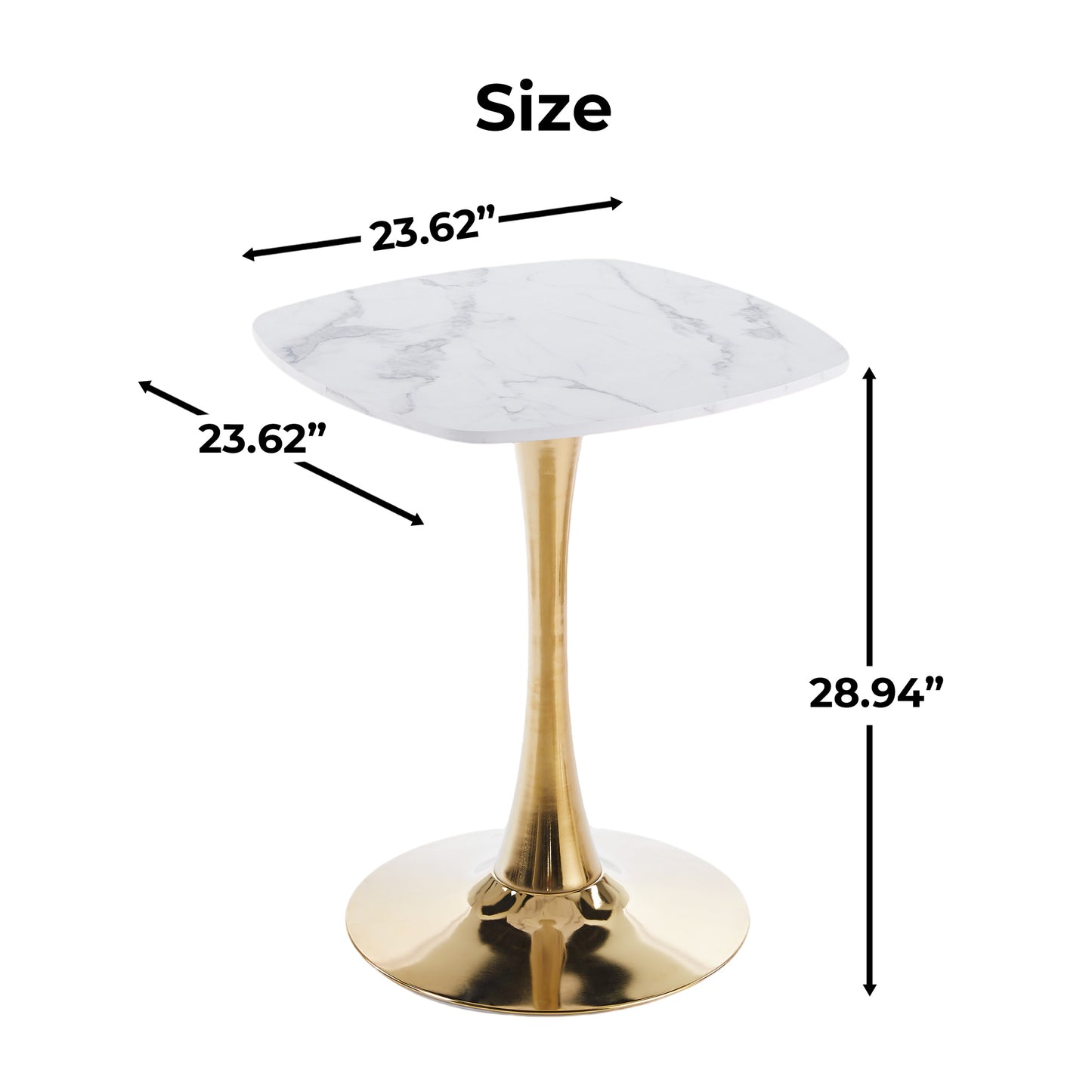 Square Tulip Dining Table for 2-4 Persons, 24 Inch Small Kitchen Table with Sturdy Golden Metal Pedestal Base, Modern Bistro Table for Small Space, Apartment, Cafe, Office, Living Room (White & Gold) image 7