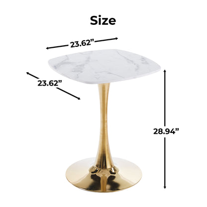 Square Tulip Dining Table for 2-4 Persons, 24 Inch Small Kitchen Table with Sturdy Golden Metal Pedestal Base, Modern Bistro Table for Small Space, Apartment, Cafe, Office, Living Room (White & Gold) image 7