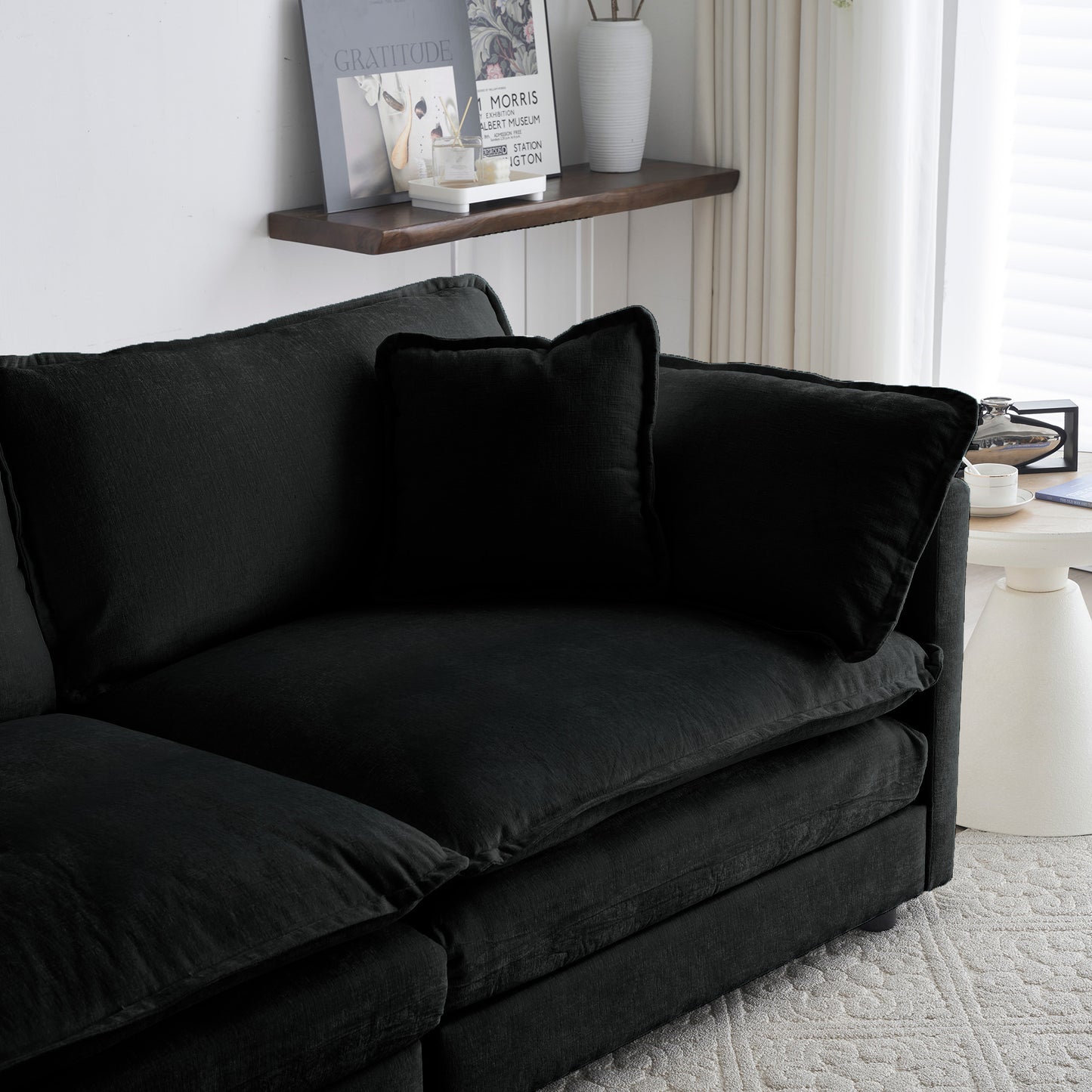 Chenille Fabric Ottomans Footrest to Combine with 2 Seater Sofa, 3 Seater Sofa and 4 Seater Sofa, Black Chenille image 7