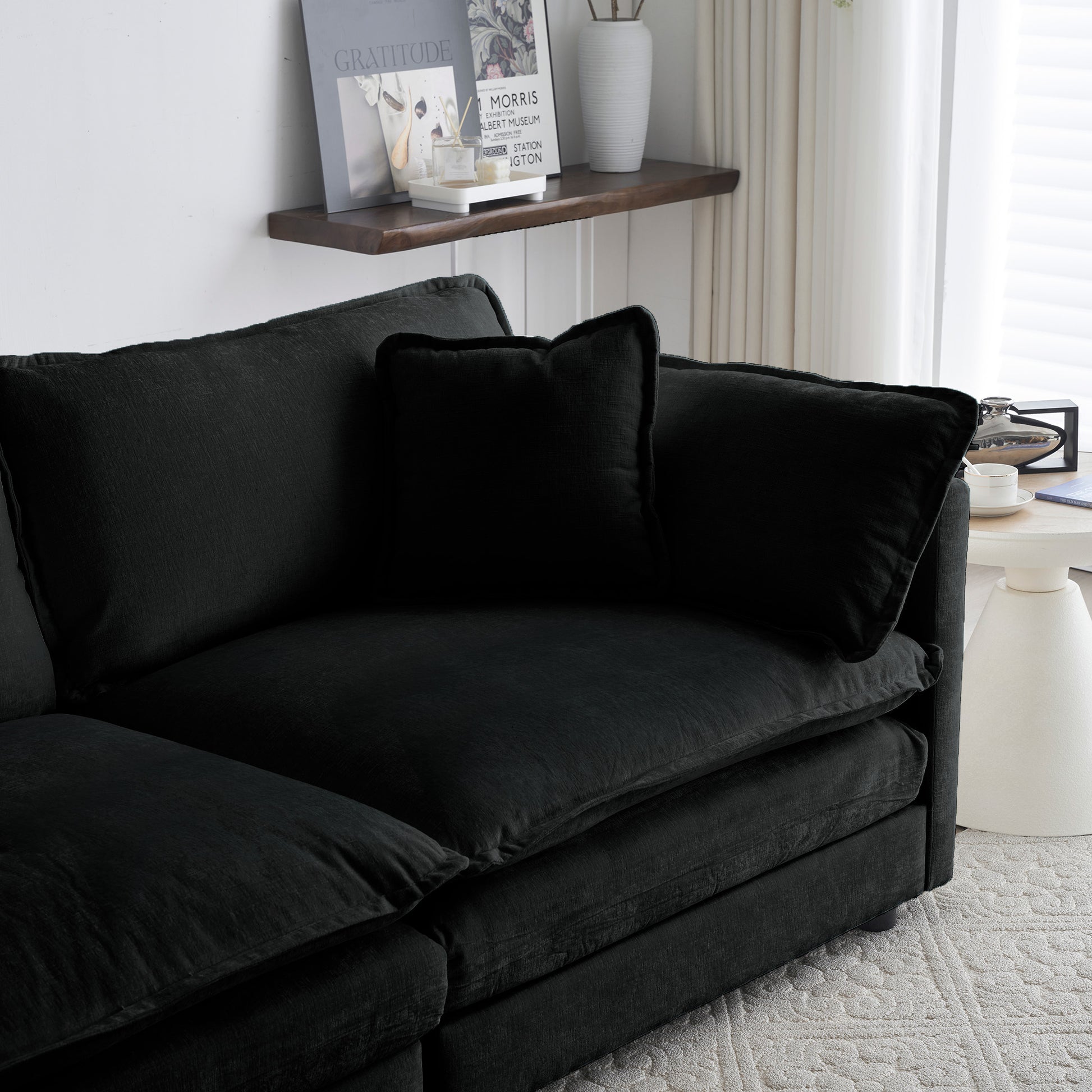 Chenille Fabric Ottomans Footrest to Combine with 2 Seater Sofa, 3 Seater Sofa and 4 Seater Sofa, Black Chenille image 7
