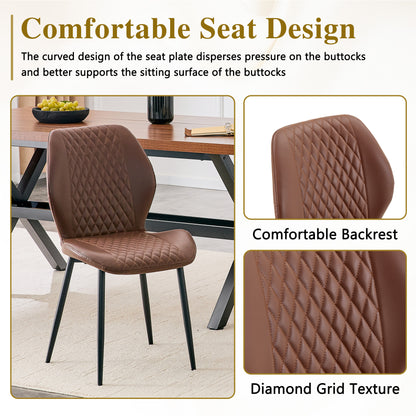 Set of 4 modern light luxury brown diamond-quilted PU chairs with black metal legs. Suitable as upholstered dining chairs with backrests for dining rooms, adaptable to a wide range of scenarios. image 10