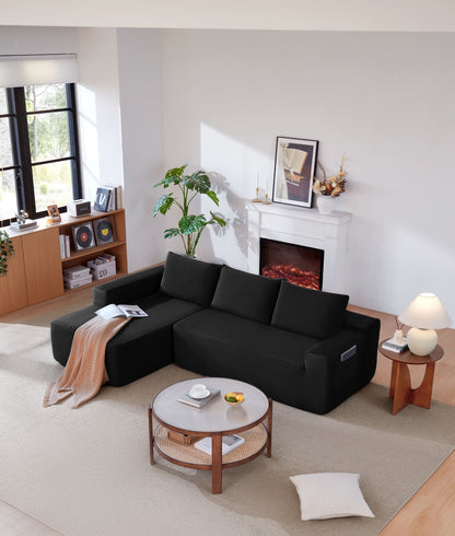 NEW-96.9" Cloud Sectional Couch with L-Shape Chaise,Modern Modular Sofa with Deep Seat, Upholstered Couches for Living Room Bedroom,No Assembly Required, (Corduroy Fabric),Black image 4