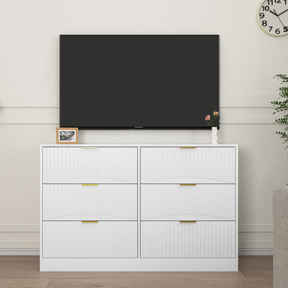 Modern 6-Drawer Dresser, Chest of Drawers for Bedroom, Living Room, Hallway, and Entryway - Large Storage Cabinet, White,Drawer panel with wavy patterns image 4