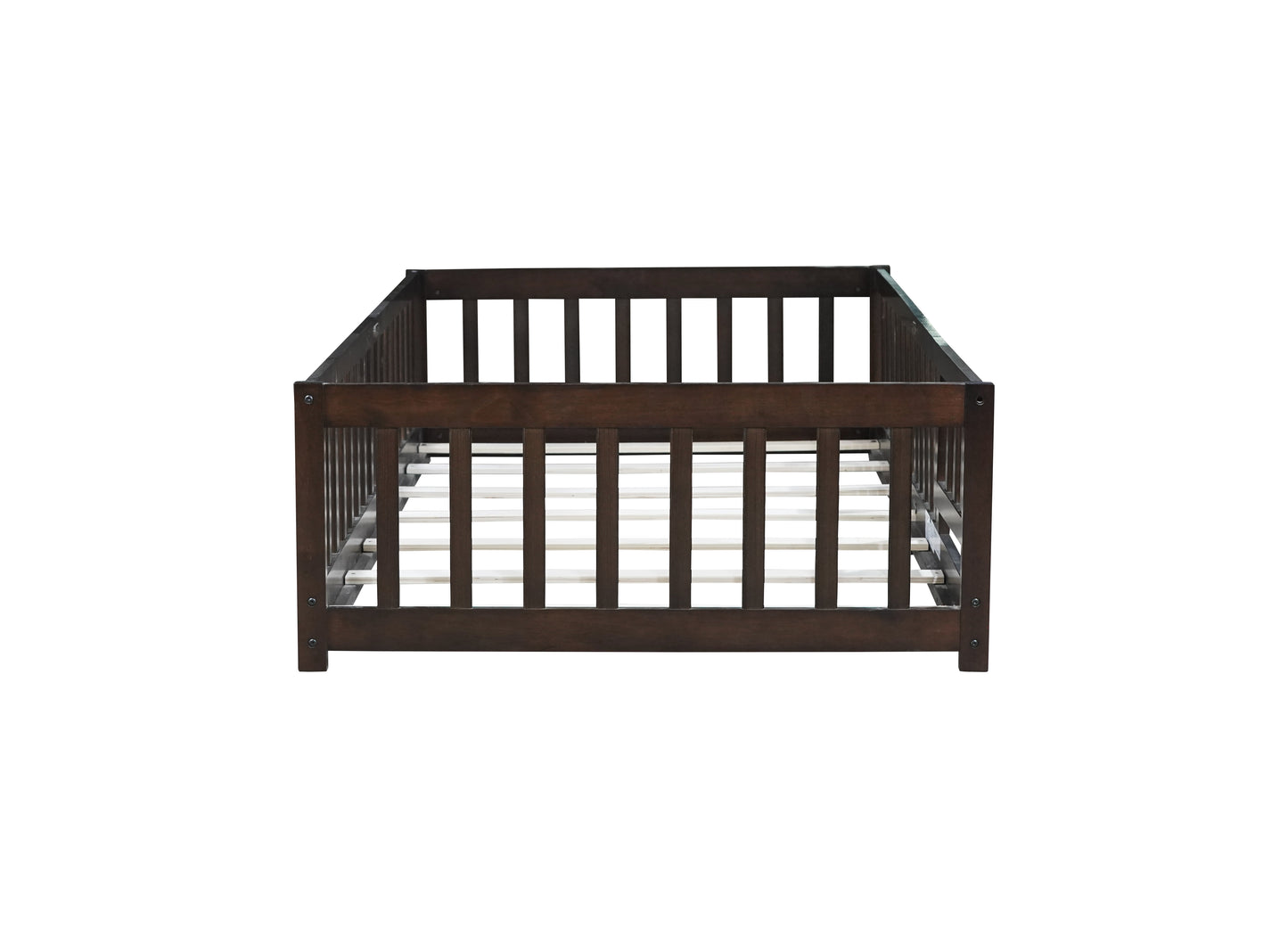 Twin Size Floor Bed with Fence and Door,Rubber Wood Floor Bed with Safety Guardrails,Espresso (Old Sku W504P286375) image 6