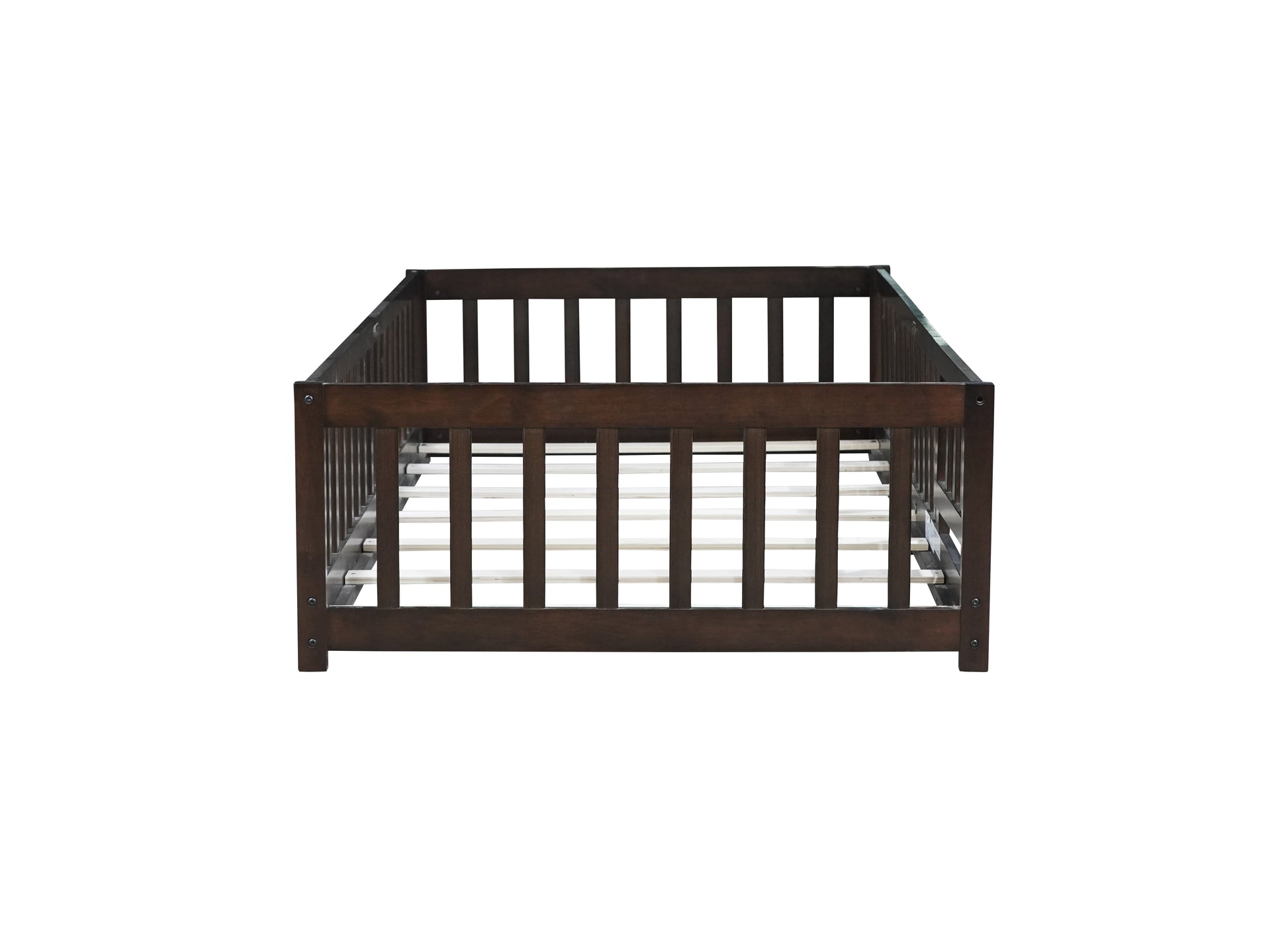 Twin Size Floor Bed with Fence and Door,Rubber Wood Floor Bed with Safety Guardrails,Espresso (Old Sku W504P286375) image 6