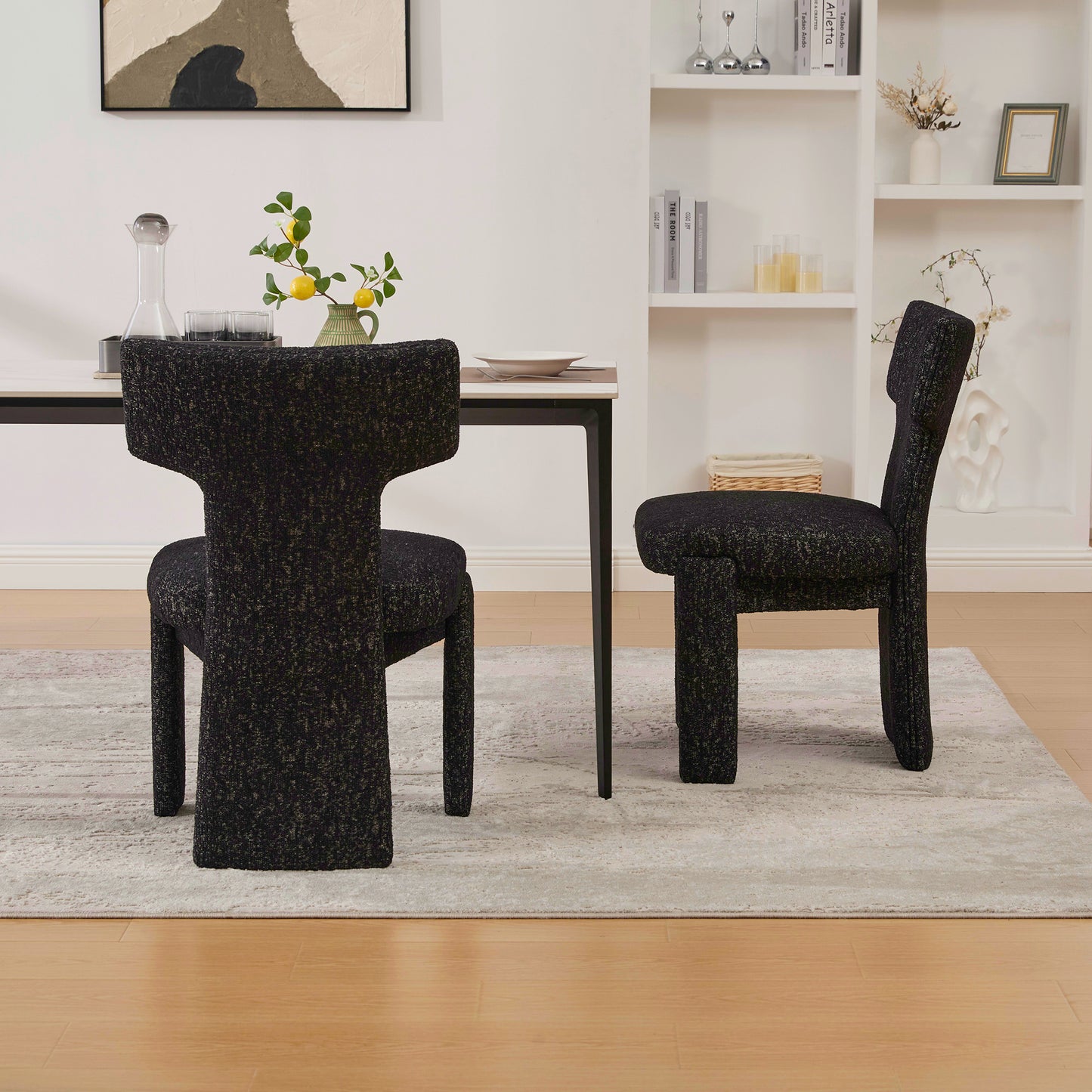 22.05" Wide Modern Upholstered Chenille Dining Chair Set of 2 with Rubberwood Legs, Armless Curved Back Accent Chairs for Living Room Bedroom Restaurant Cafes Dining Room Reception, Black/Gray image 5