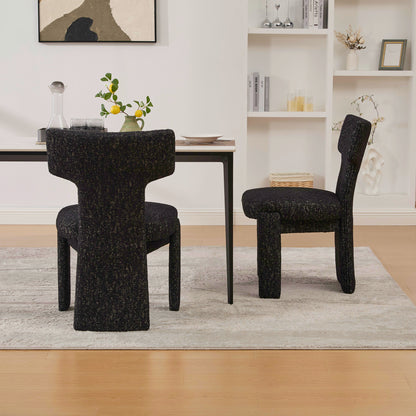 22.05" Wide Modern Upholstered Chenille Dining Chair Set of 2 with Rubberwood Legs, Armless Curved Back Accent Chairs for Living Room Bedroom Restaurant Cafes Dining Room Reception, Black/Gray image 5