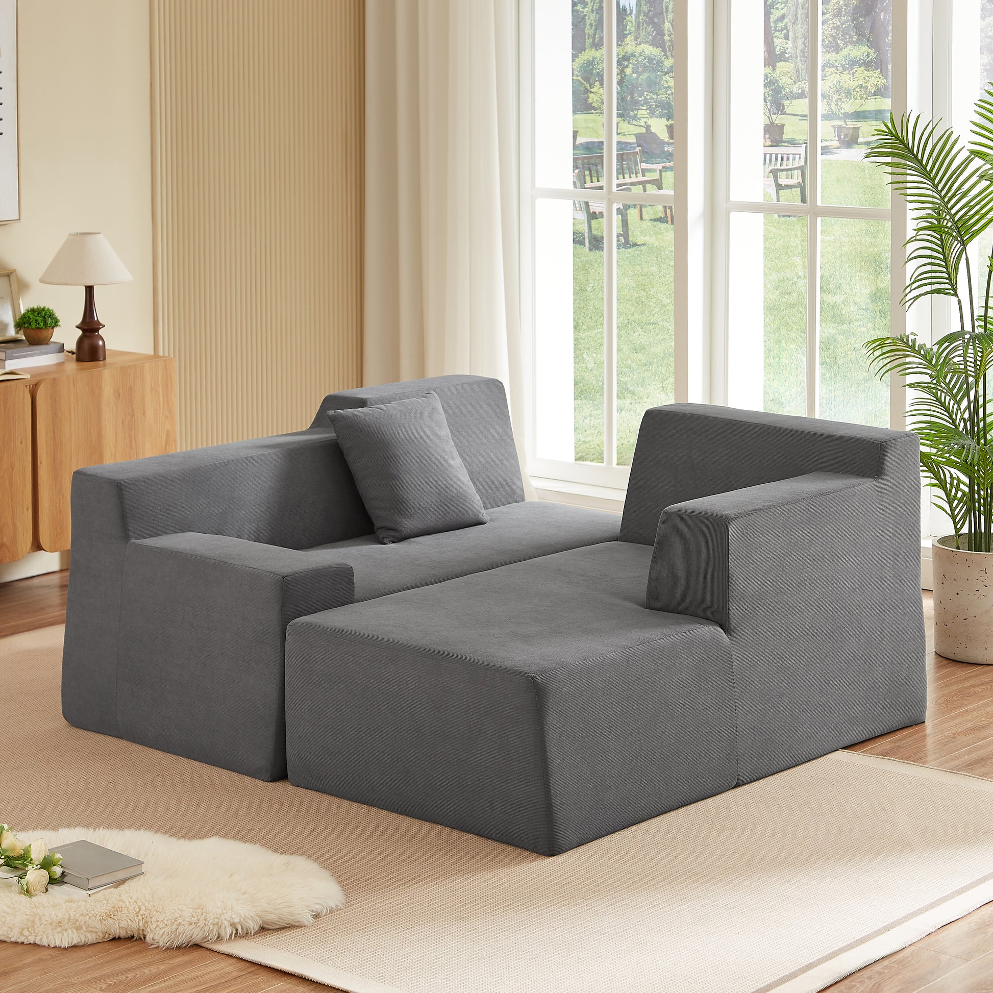 Modern minimalist L-shaped corduroy high back sofa image 4