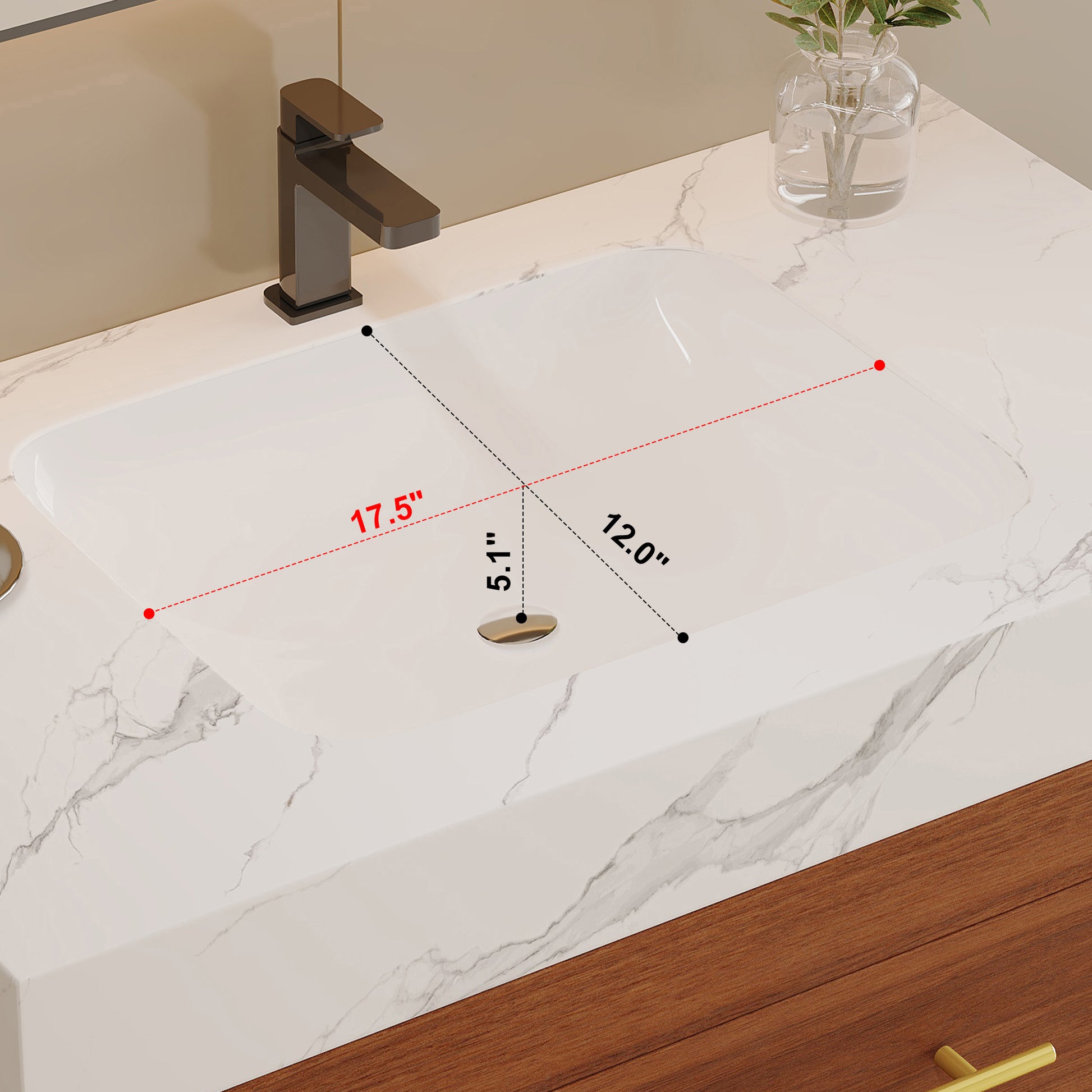 29.9" Modern Free-standing Bathroom Vanity with Sintered Stone Top Ceramic Undermount Sink & Bottom Shelf for Small Bathrooms, Apartment image 10