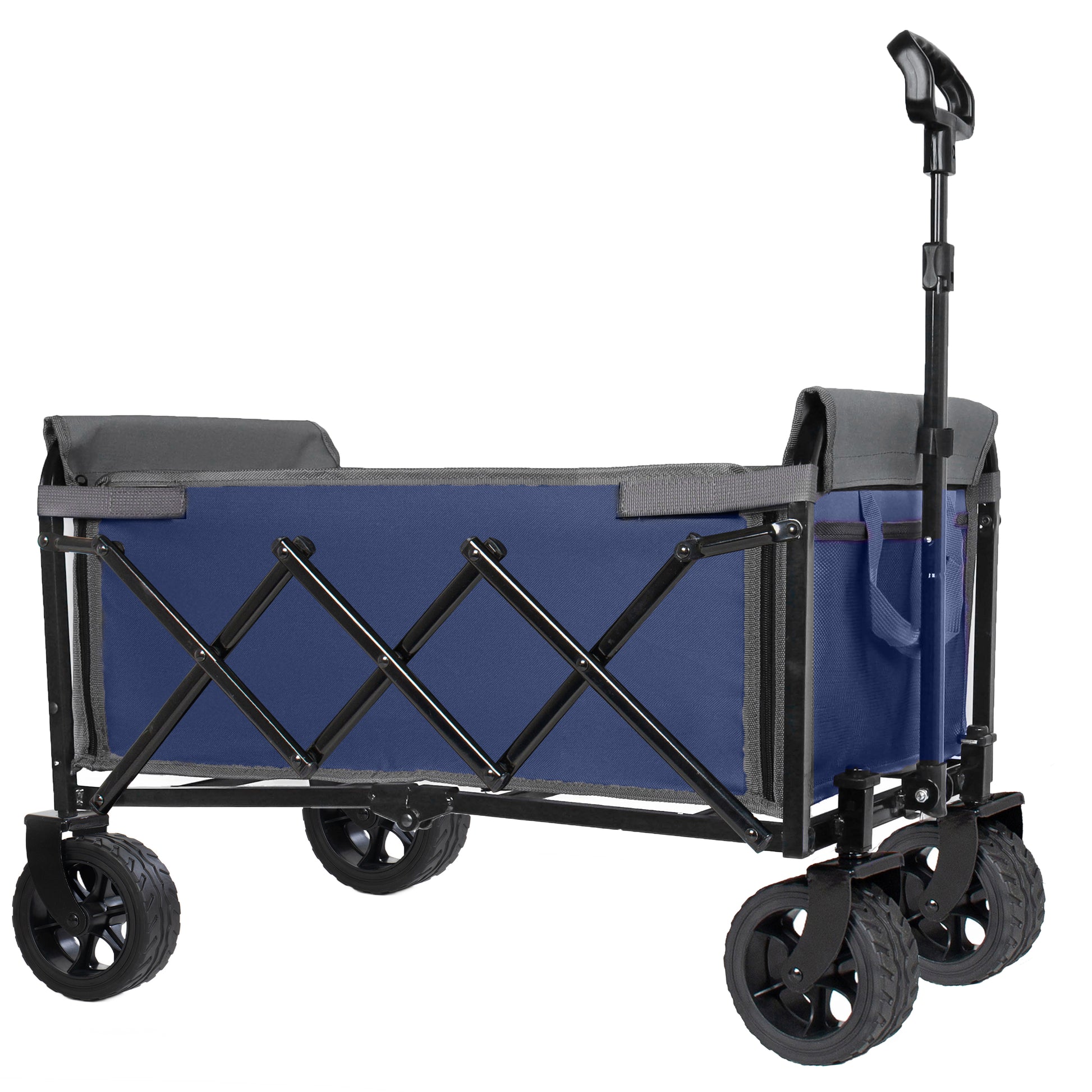 Upgraded 5*2" Wide Wheels, All-in-One Convertible Folding Trolley with Full-Side Opening & Dog Leash, Versatile Seating & Storage, 220Lbs Capacity for Camping, Beach, Shopping, Dark blue image 8
