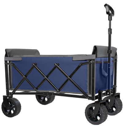 Upgraded 5*2" Wide Wheels, All-in-One Convertible Folding Trolley with Full-Side Opening & Dog Leash, Versatile Seating & Storage, 220Lbs Capacity for Camping, Beach, Shopping, Dark blue image 8