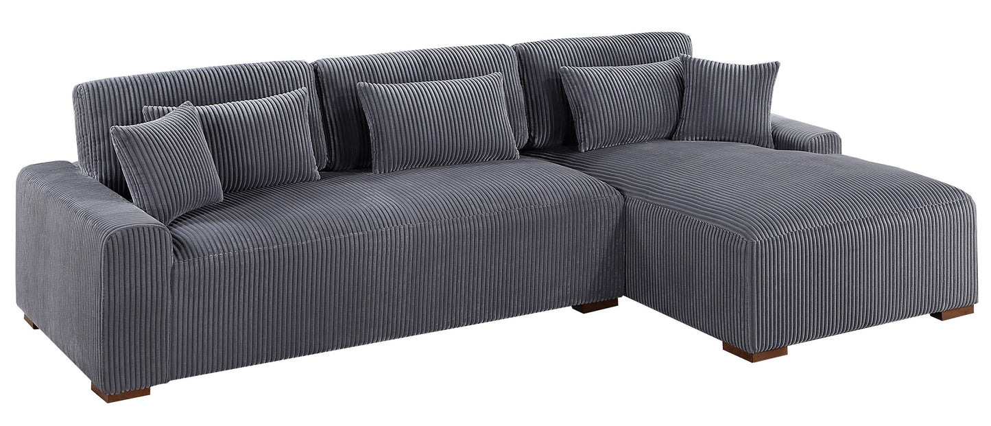 Modern 2pc Sectional Set XL Plush Corduroy Fabric Dark Gray LAF Sofa RAF Chaise Living Room Couch image 8