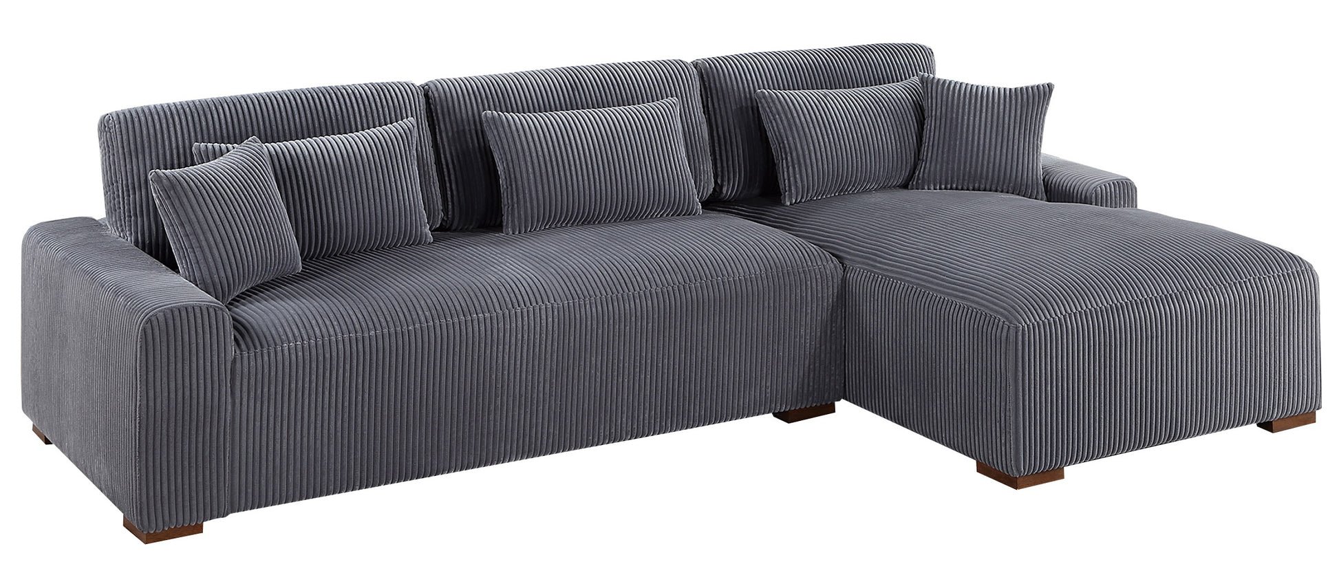 Modern 2pc Sectional Set XL Plush Corduroy Fabric Dark Gray LAF Sofa RAF Chaise Living Room Couch image 8