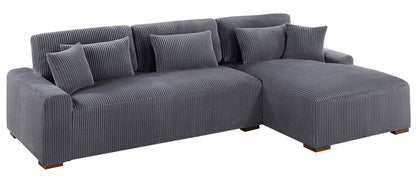 Modern 2pc Sectional Set XL Plush Corduroy Fabric Dark Gray LAF Sofa RAF Chaise Living Room Couch image 8
