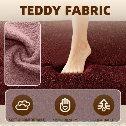 Modern Floor Sofa with 2 Pillows,Convertible Sherpa Fleece Fabric Foam-Filled Sleeper Sofa Bed,15" Twin Size Folding Mattress for Living Room,Guest Bed,Playroom,no assembly required,Burgundy image 9