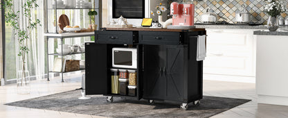 K&K 53.5''Farmhouse Kitchen Island with Power Outlet, Kitchen Storage Island with Drop Leaf, Spice Rack and Drawer, Rolling Kitchen Cart on Wheels, for Home, Kitchen and Dining Room, Black image 4