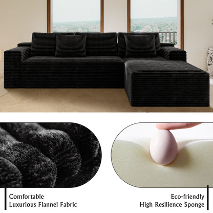 104.3*68.9"Modular sectional sofa seat,Upholstered compressed couch for living room,Bedroom,Apartment,No assembly required,2PC free combination,Plush corduroy fabric,BLACK image 4