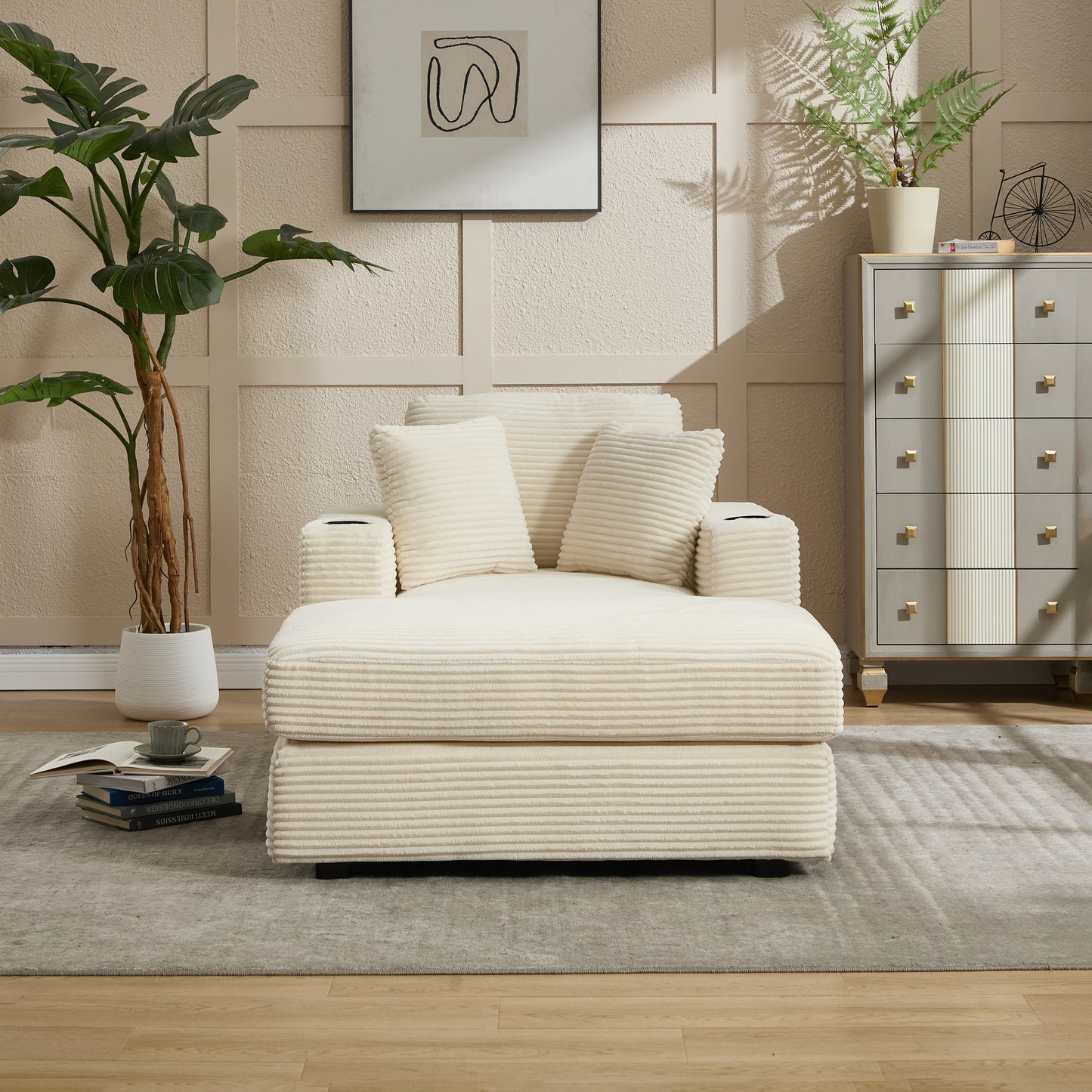 [New]Corduroy Upholstered Chaise Lounge Sofa,Magazine bag,Detachable Cushions Deep Seat for Living Room Office,3 colour image 8