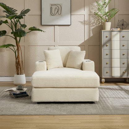 [New]Corduroy Upholstered Chaise Lounge Sofa,Magazine bag,Detachable Cushions Deep Seat for Living Room Office,3 colour image 8