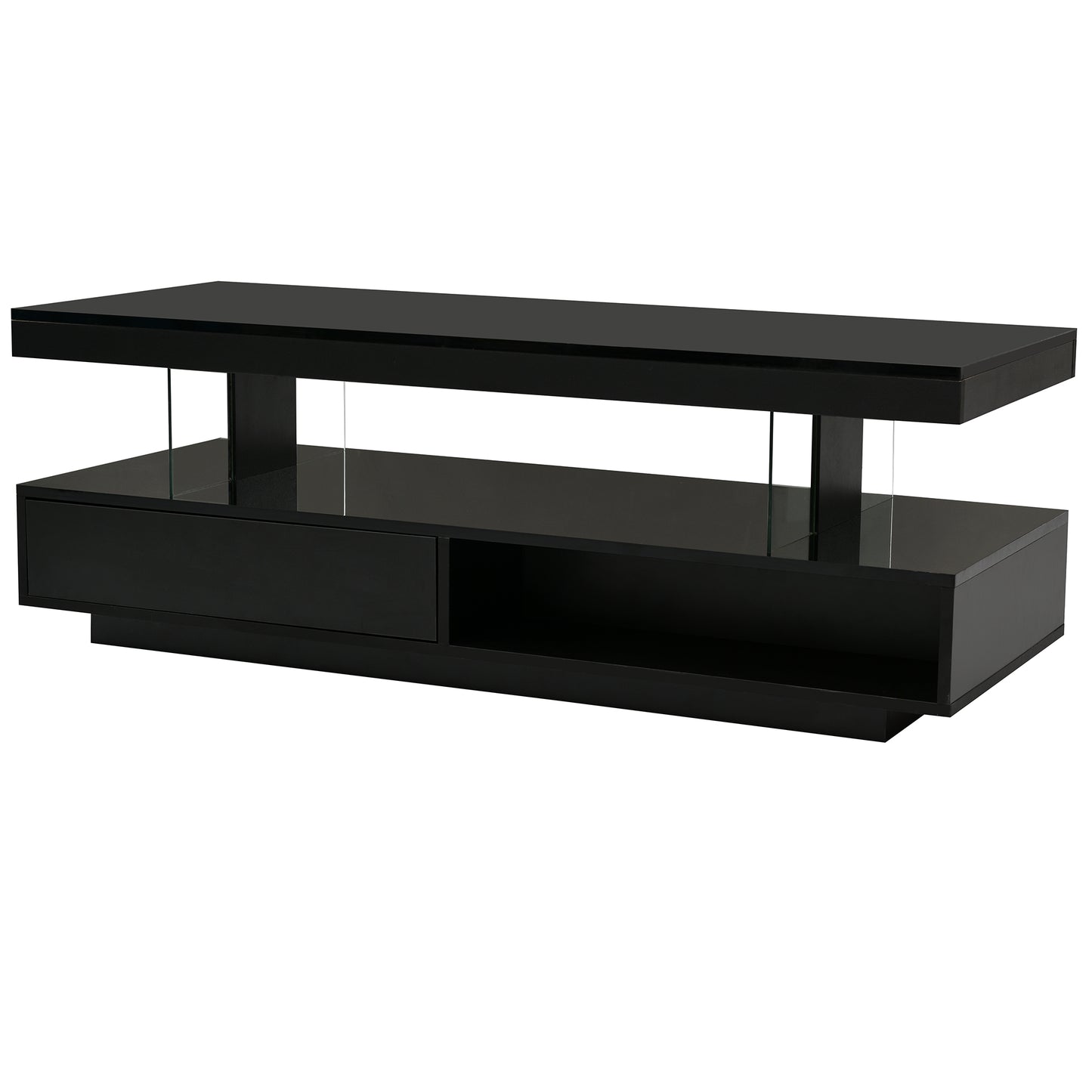 VIBE HAUS LED Coffee Table with Storage, Modern Center Table with 2 Drawers and Display Shelves, Accent Furniture with LED Lights for Living Room,Black image 10