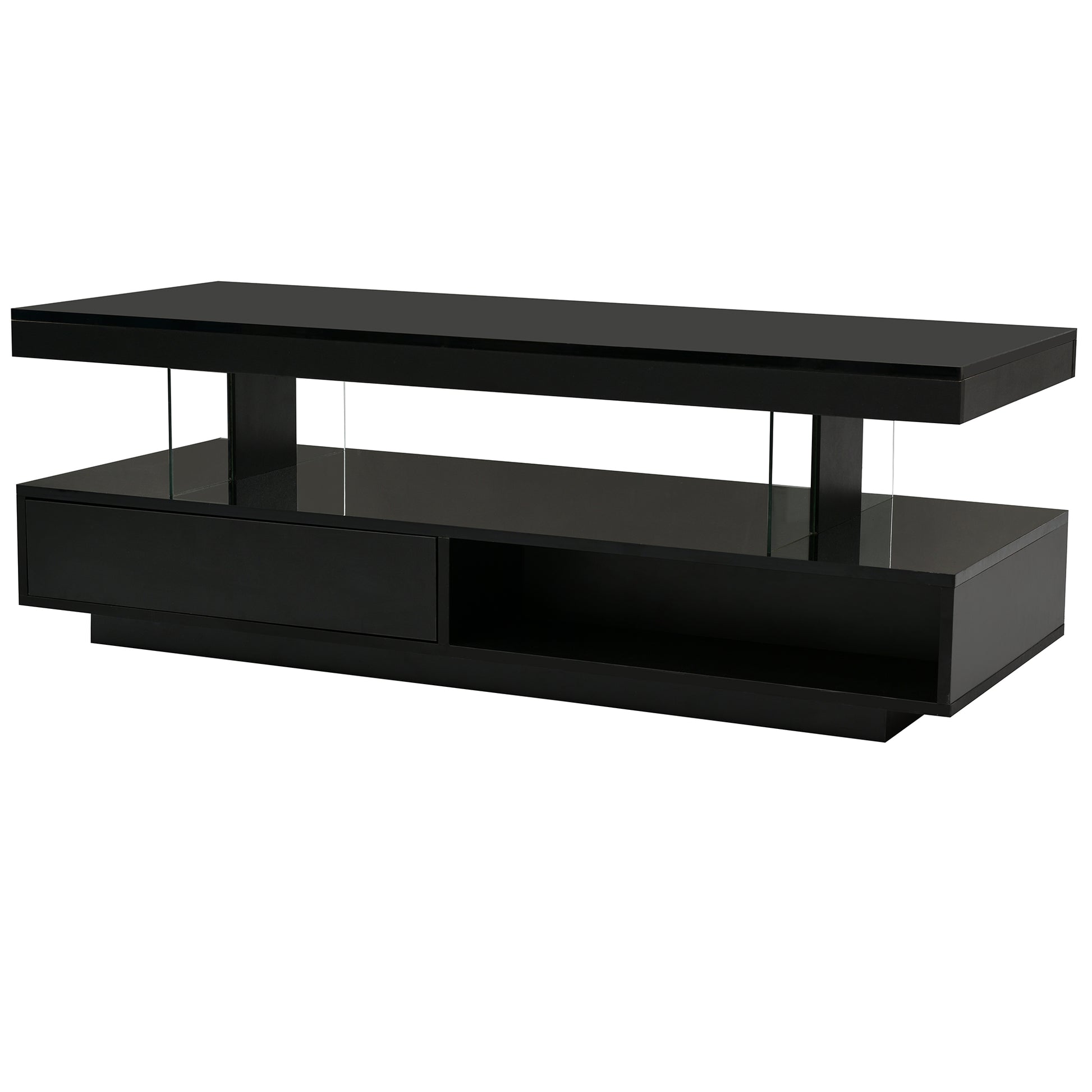 VIBE HAUS LED Coffee Table with Storage, Modern Center Table with 2 Drawers and Display Shelves, Accent Furniture with LED Lights for Living Room,Black image 10