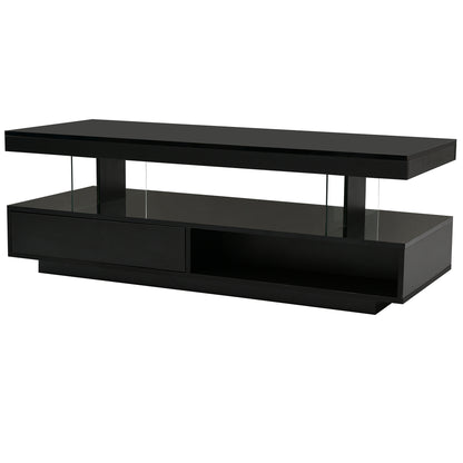 VIBE HAUS LED Coffee Table with Storage, Modern Center Table with 2 Drawers and Display Shelves, Accent Furniture with LED Lights for Living Room,Black image 10