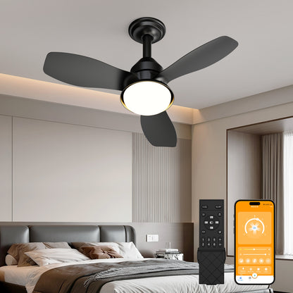 24.4" Black Ceiling Fan with Light, 3 Blades, 6-Speed Reversible Quiet DC Motor, Dimmable LED, APP & Remote Control, Flush Mount for Bedroom Living Room Covered Patio image 1