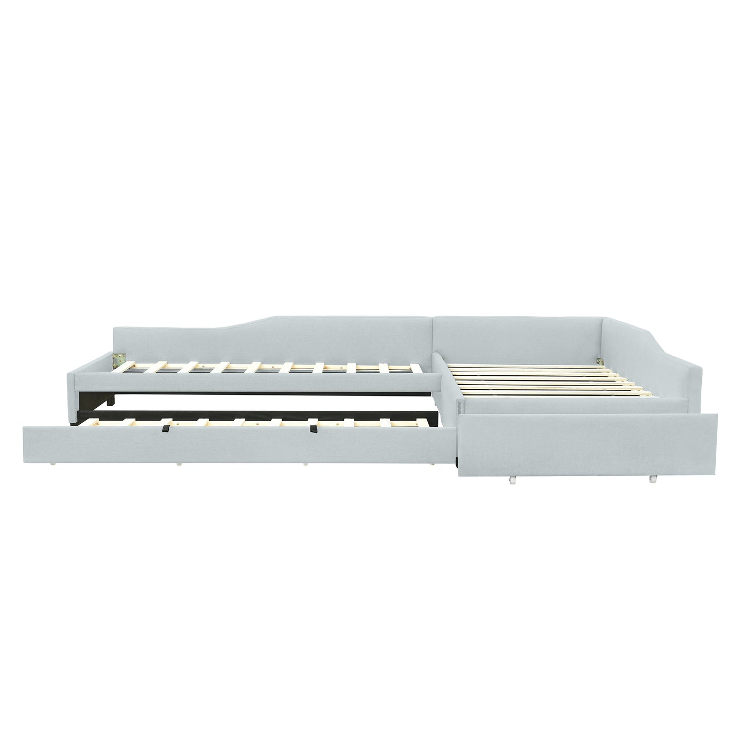 Upholstered Double Twin Size Daybed with Trundle and Drawer, Beige image 11