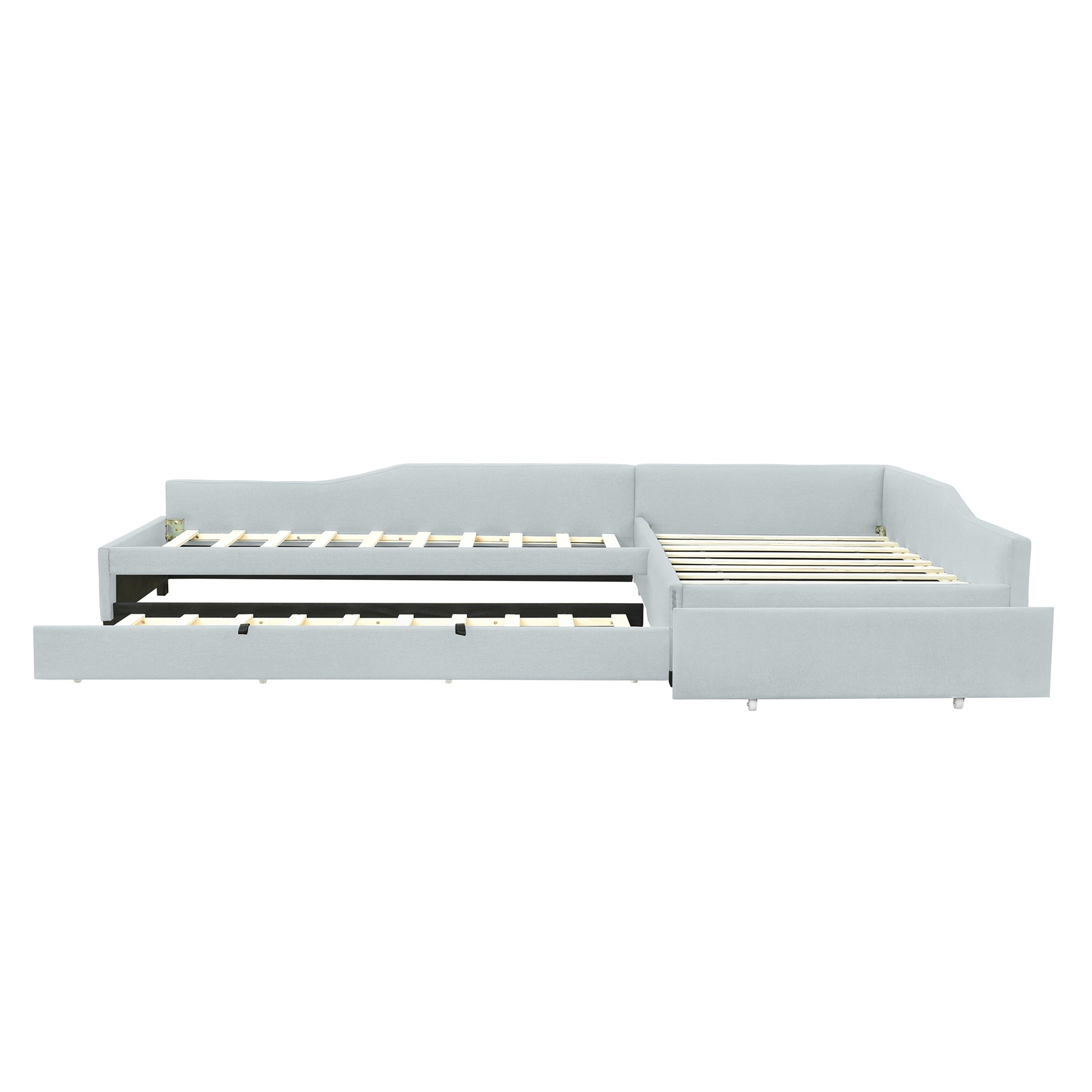 Upholstered Double Twin Size Daybed with Trundle and Drawer, Beige image 11
