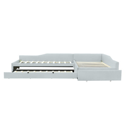 Upholstered Double Twin Size Daybed with Trundle and Drawer, Beige image 11