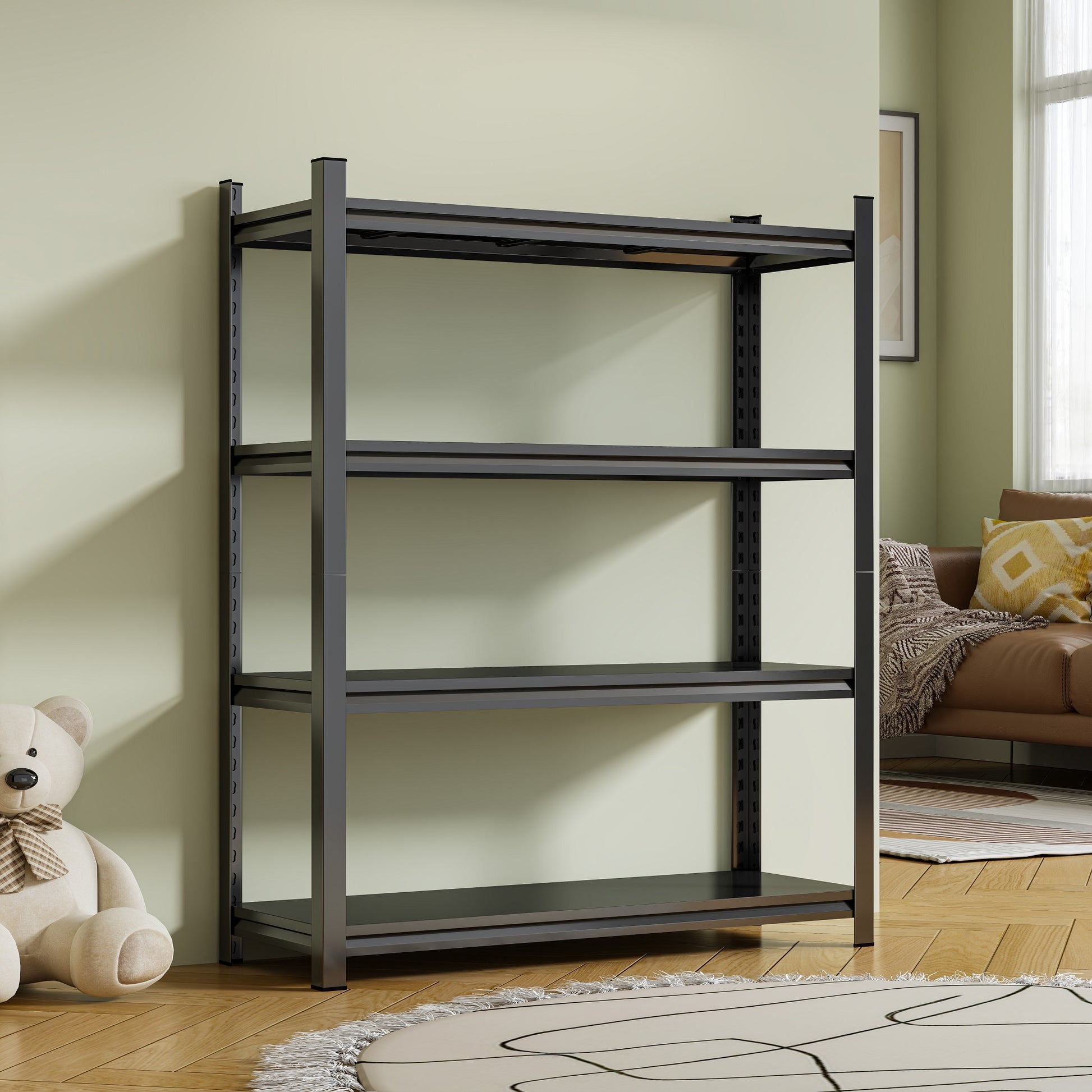 63-Inch Tall Metal Storage Shelf, 1200 LBS Weight Capacity, 4-Tier Adjustable Height Storage Rack, Black, Assembly Needed image 3