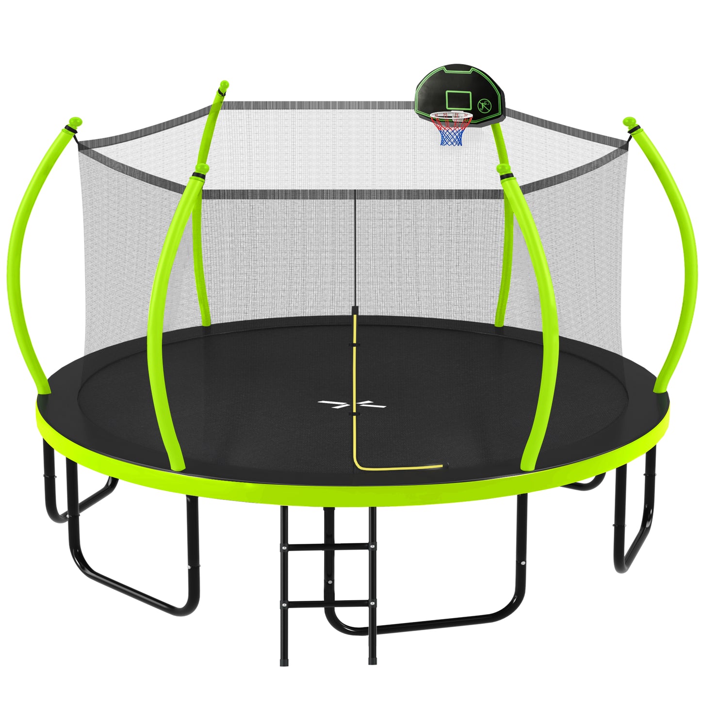 16FT Trampoline with Basketball Hoop for Kids and Adults, Round Outdoor Trampoline with Enclosure Net & Curved Poles & Ladder,Green image 11