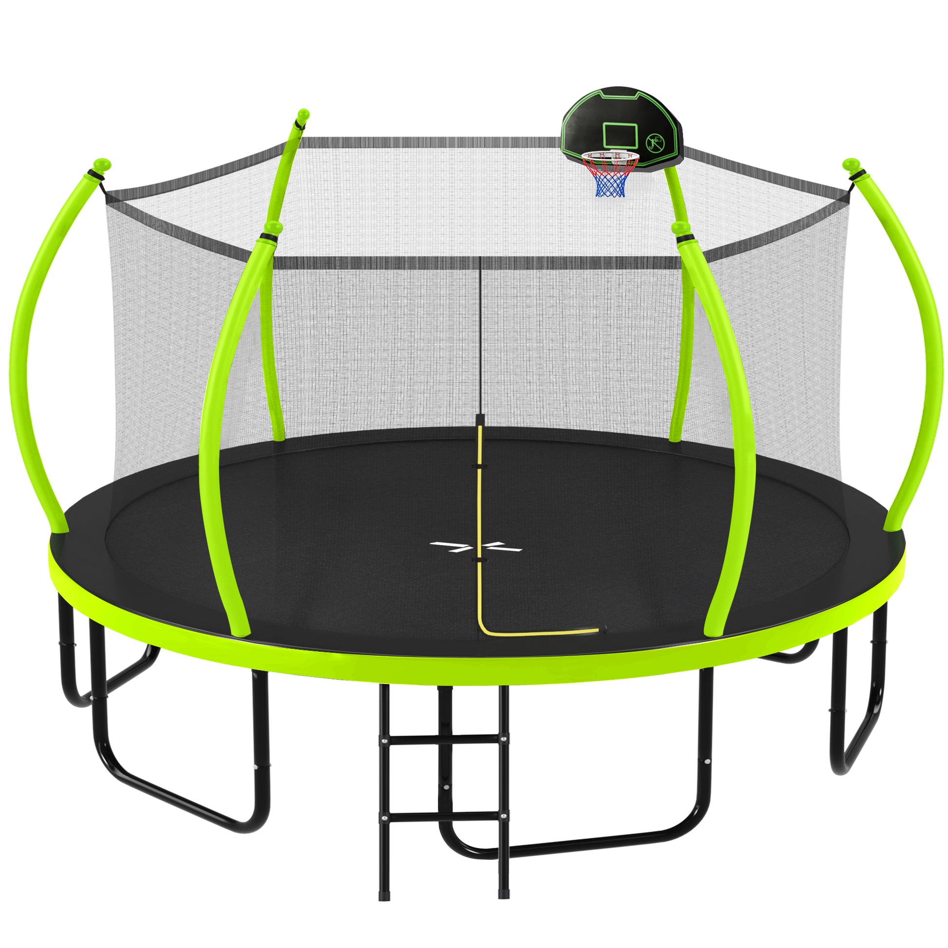 16FT Trampoline with Basketball Hoop for Kids and Adults, Round Outdoor Trampoline with Enclosure Net & Curved Poles & Ladder,Green image 11