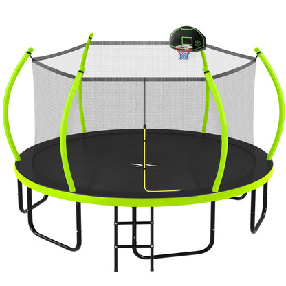 16FT Trampoline with Basketball Hoop for Kids and Adults, Round Outdoor Trampoline with Enclosure Net & Curved Poles & Ladder,Green image 11