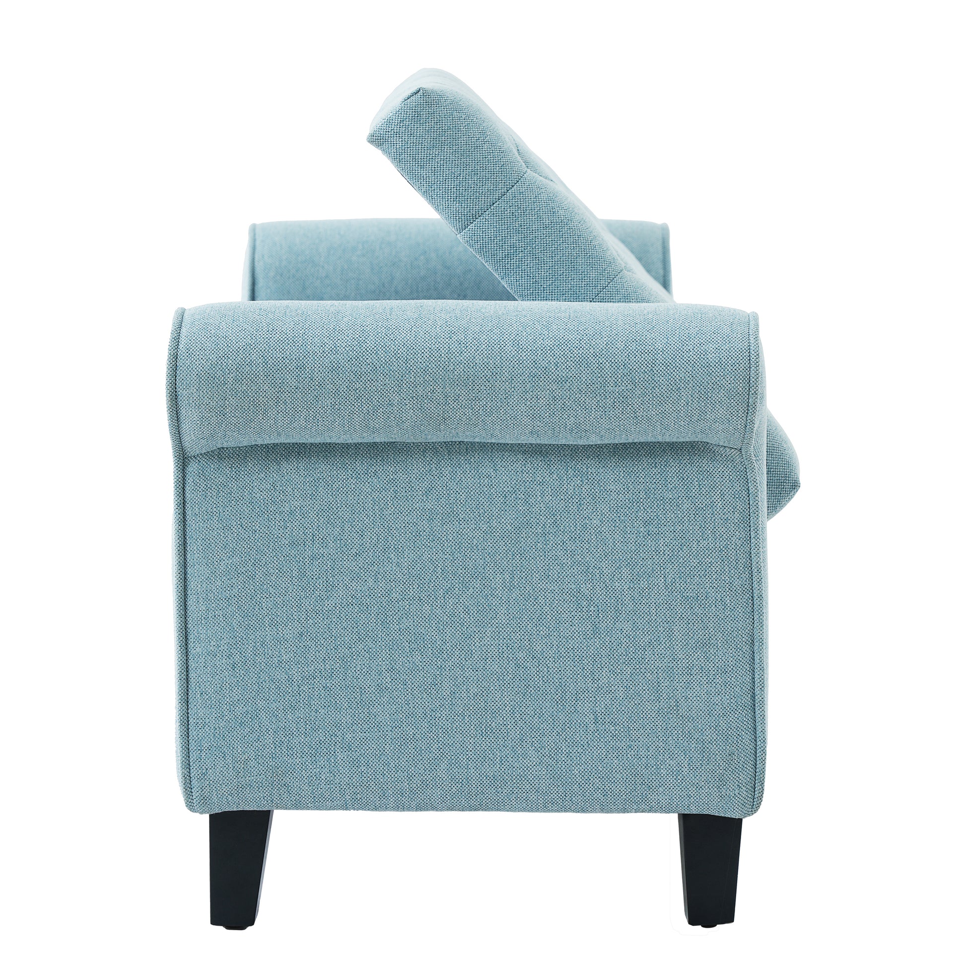 Light Blue Fabric Storage Bench with Rolled Arms, 38" Seat Width, Black Legs, Button Fabric Design, Living Room Bedroom Entryway Furniture image 9