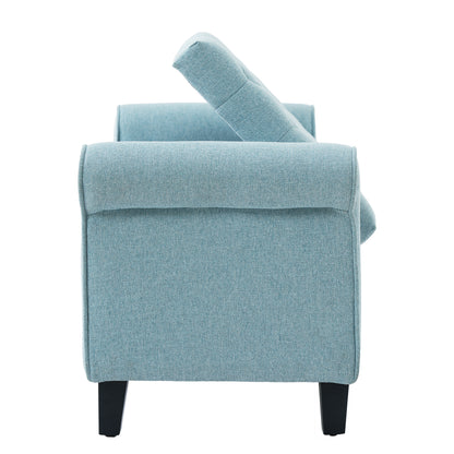 Light Blue Fabric Storage Bench with Rolled Arms, 38" Seat Width, Black Legs, Button Fabric Design, Living Room Bedroom Entryway Furniture image 9
