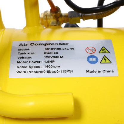 1.5HP Silent Oil-Free Air Compressor 8 Gallon, Oil-Free, Electric Shop Air Compressor Portable,Lightweight with Wheels, 70 dBA Noise Level, with Automatic Drain Valve,Yellow image 9