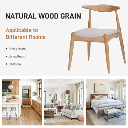 Set of 2 Rubberwood Dining Chairs with Ergonomic Backrest & Comfort Cushions, Natural+Beige (same sku: 59296.00FBEI) image 3