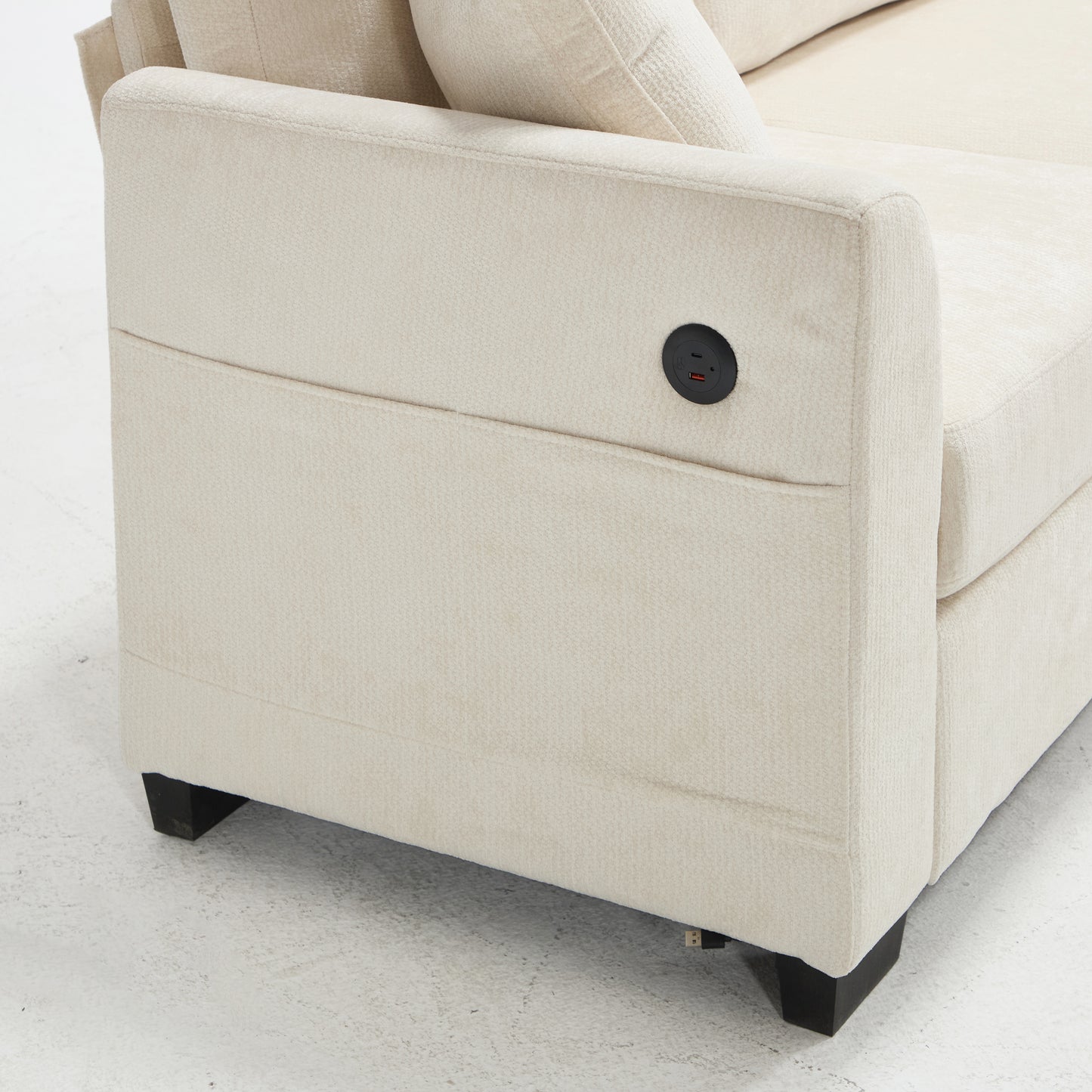 Modern Storage Sofa with Dual USB, 2 Side Pockets,Ottoman Storage Bench Cloud Sectional Chenille Sofa Oversized,4-Seat, L-Shaped Couch,Beige image 11