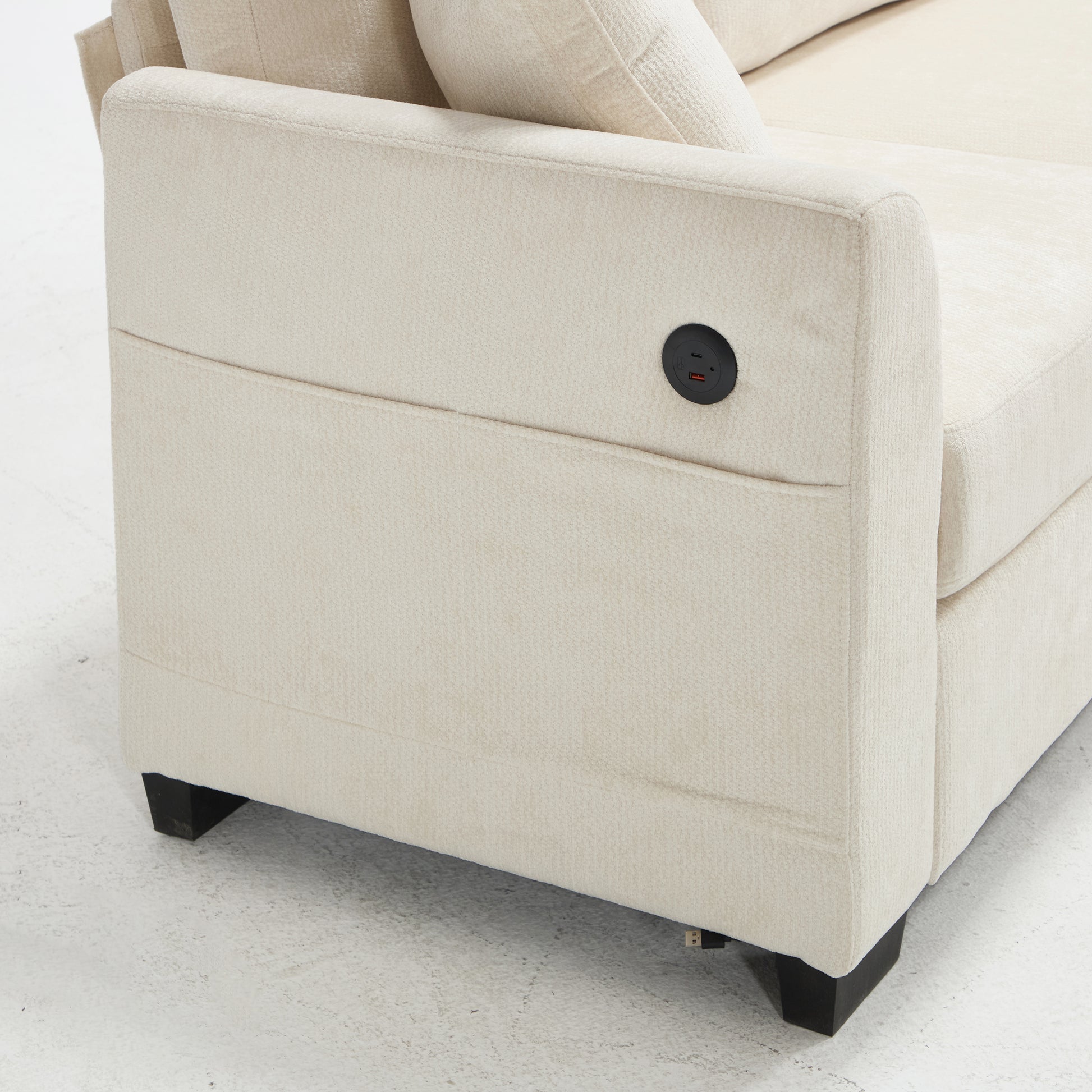 Modern Storage Sofa with Dual USB, 2 Side Pockets,Ottoman Storage Bench Cloud Sectional Chenille Sofa Oversized,4-Seat, L-Shaped Couch,Beige image 11