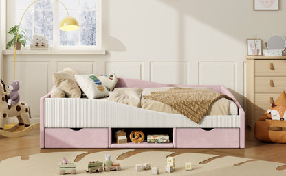 Full Size Upholstered Daybed Frame with 2 Storage Drawers, Pink image 12