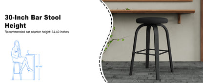 Swivel Bar Stools Set of 2, Bar Height Backless 30″ Bar Stool, Fabric Upholstered Seat, Sturdy Wood Legs and Metal Footrest, Mid-Century Modern Island Stools for Home Bars, Restaurants, All-black image 3