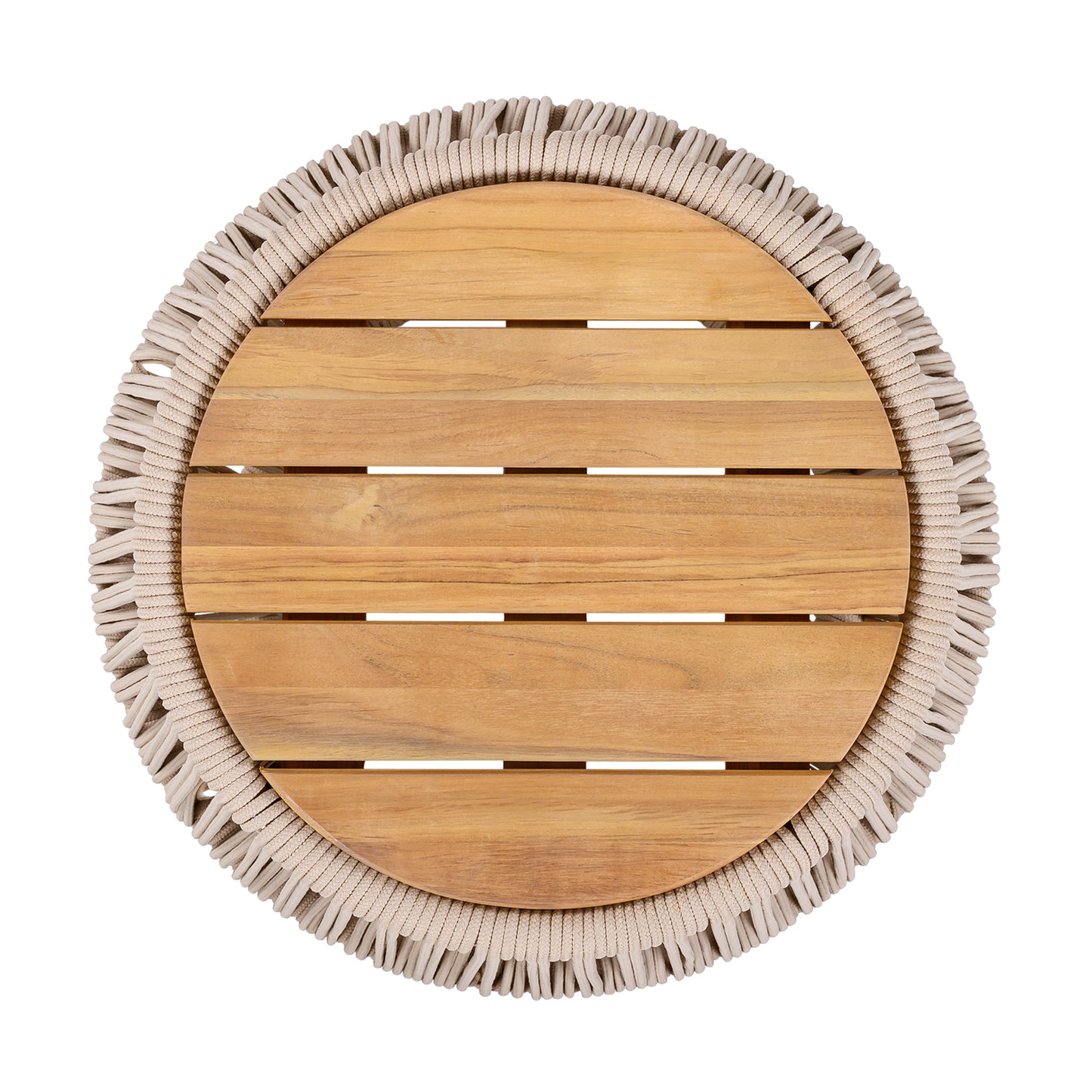 Acacia Wood Side Table with Beige Rope Base - Light Teak Finish, Modern Coastal Accent for Patio, Garden, Balcony & Indoor Use image 8