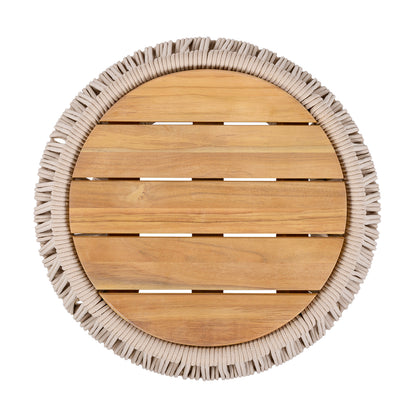 Acacia Wood Side Table with Beige Rope Base - Light Teak Finish, Modern Coastal Accent for Patio, Garden, Balcony & Indoor Use image 8