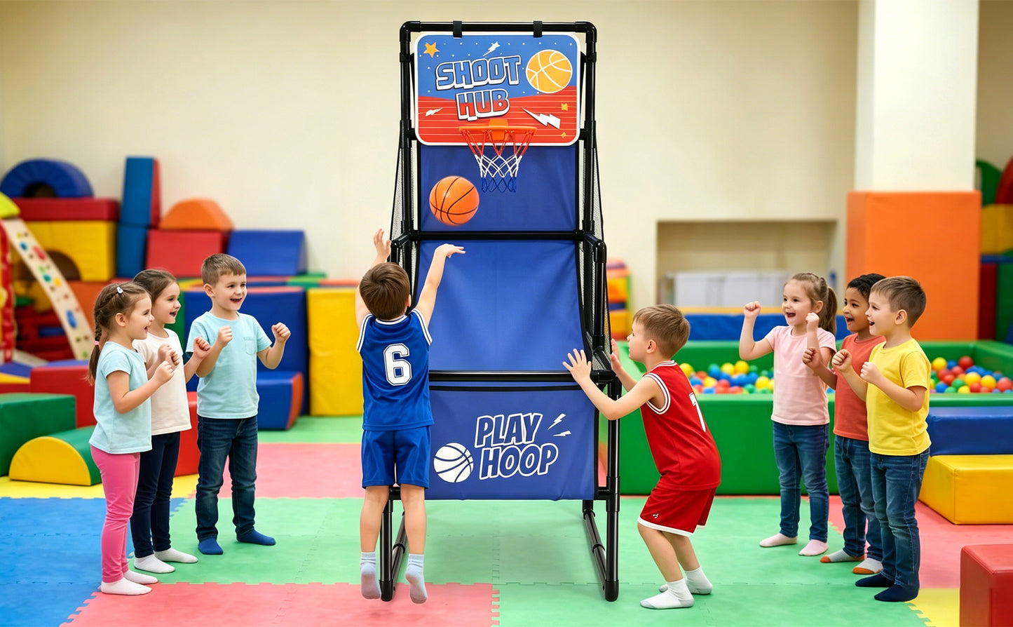 Kids Single Shot Basketball Arcade Game, Indoor Basketball Hoop with 2 Balls & Pump, Foldable Stand for Toddlers & Children image 2