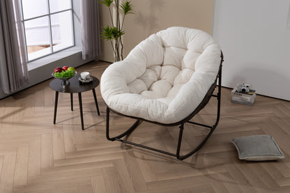 Outdoor Rattan Rocking Chair,Padded Cushion Rocker Recliner Chair Outdoor for Front Porch, Living Room, Patio, Garden, White image 8