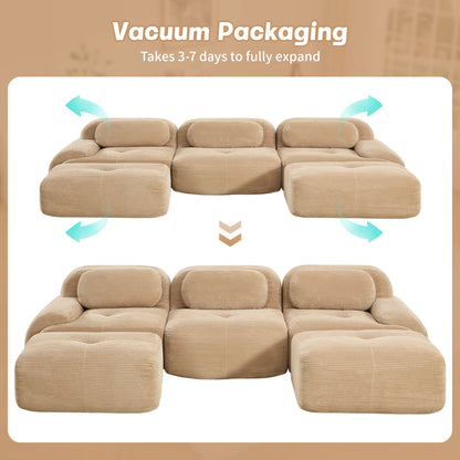 U-shaped modular sofa premiumCorduroy Fabric fabric no assembly anti-slip design pet-friendly extra-wide curved armrests 32D high-resilience sponge for living rooms bedrooms studie,Camel image 12