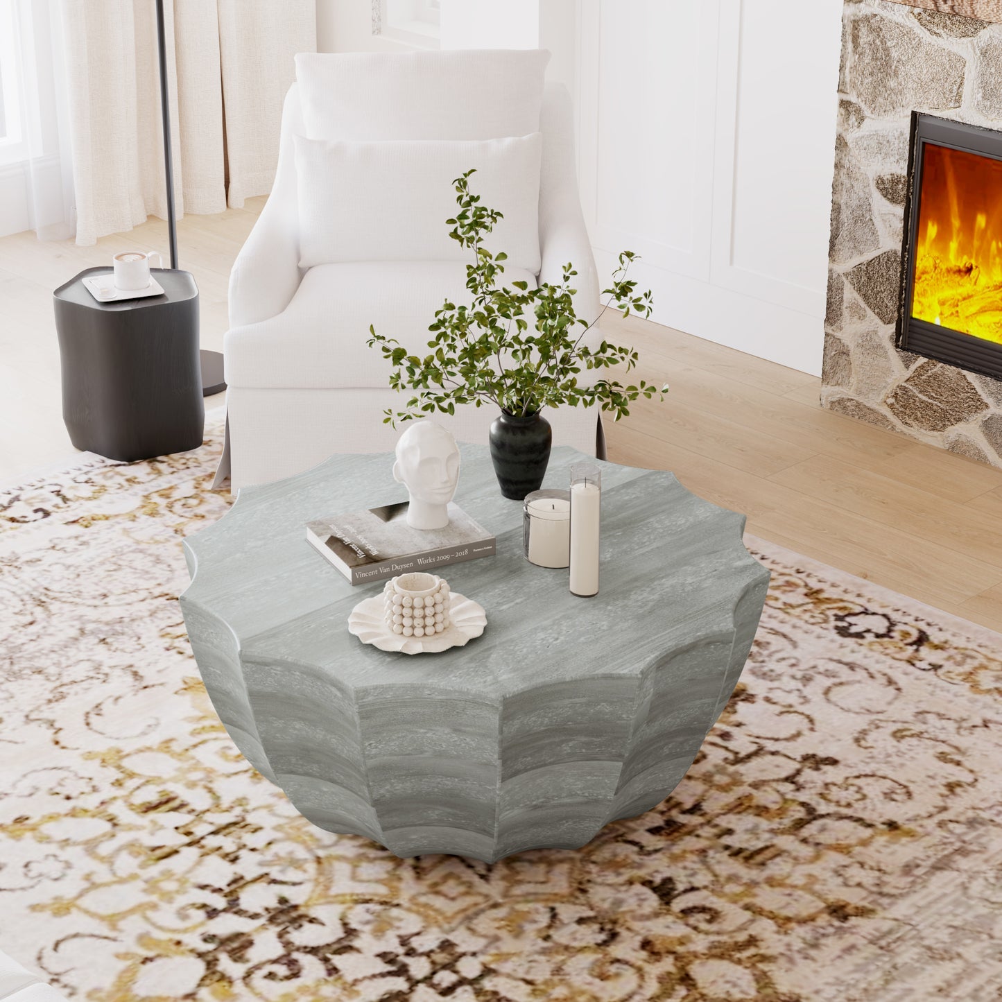 35.43" Modern Outdoor and Indoor Waterproof Coffee Table, Durable MgO Cement Design, Suitable for Terraces, Gardens, Backyards and Living Rooms (Marble white) image 10
